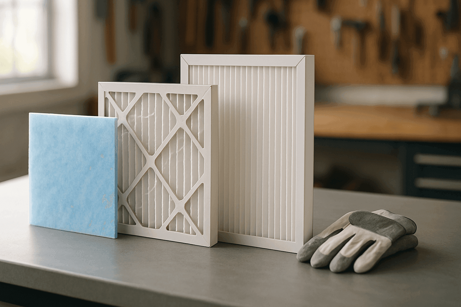 Selection of various HVAC filters with visible MERV ratings